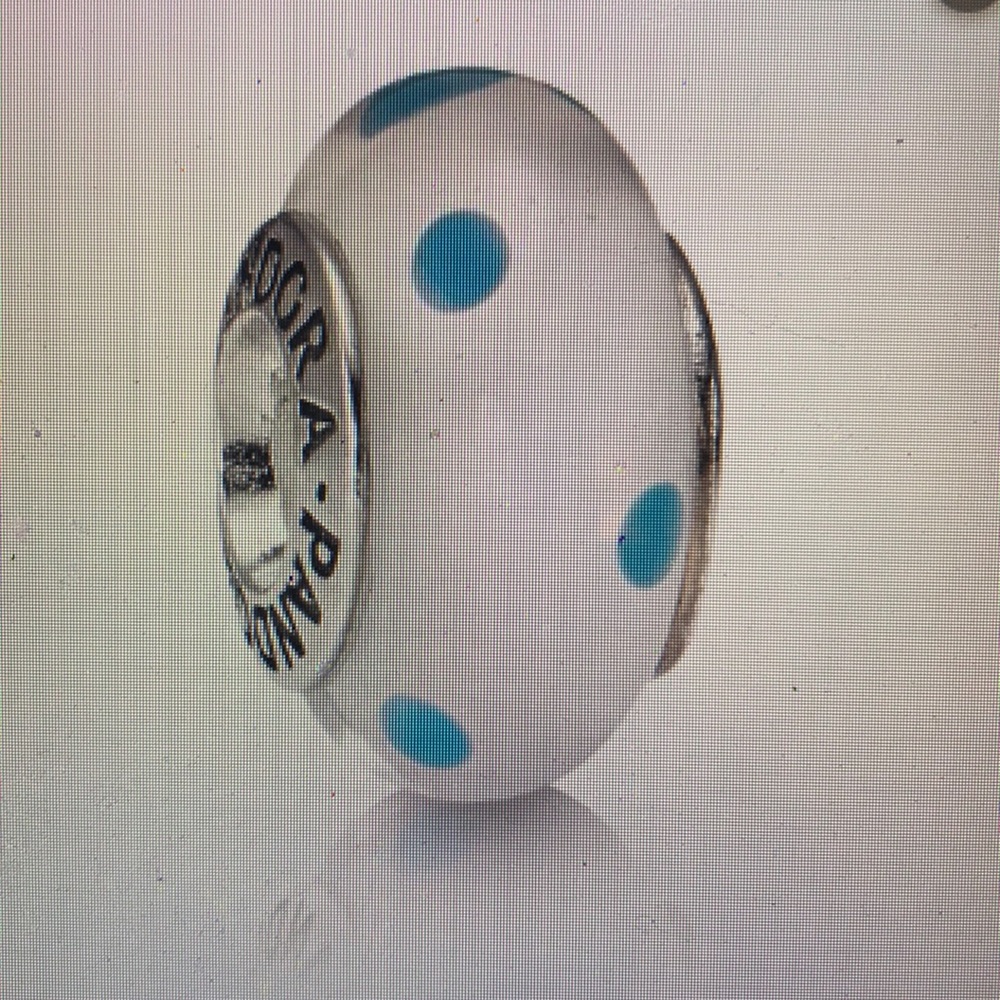 Pandora White/Teal Polka Dot Murano Glass Charm